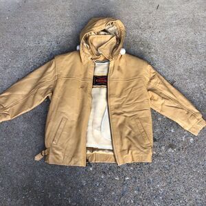 Vintage Kid’s Grande Pieles Leather Shearling Hooded Tan Coat